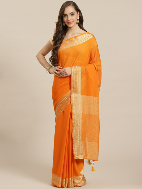 

Nanda Silk Mills Orange & Golden Woven Design Saree