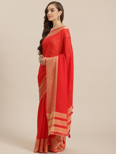 

Nanda Silk Mills Red & Peach-Coloured Woven Design Saree