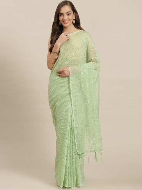 

Nanda Silk Mills Green & Golden Checked Saree