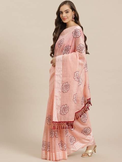 

Nanda Silk Mills Pink & Brown Floral Print Saree