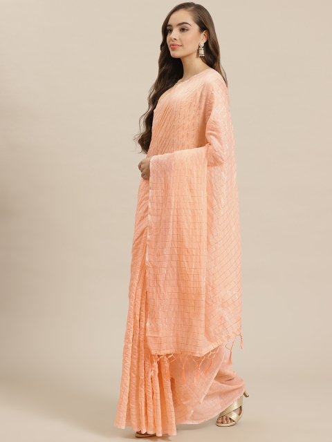 

Nanda Silk Mills Peach-Coloured & Golden Checked Saree