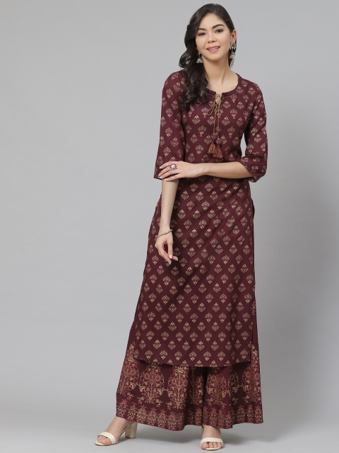 

PIROH Women Maroon & Beige Printed Kurta with Palazzos