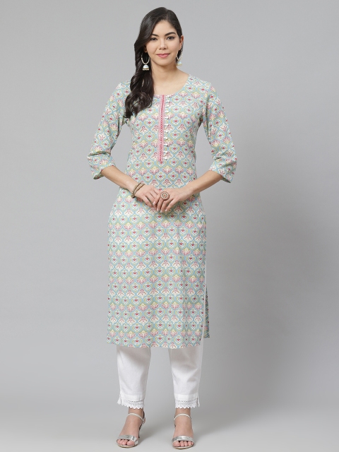 

PIROH Women Blue & White Printed Kurta with Trousers