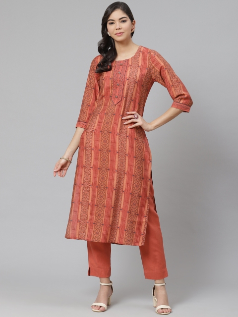 

PIROH Women Orange Printed Kurta with Trousers