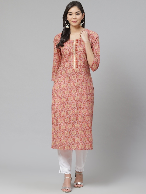 

PIROH Women Pink & White Printed Kurta with Trousers