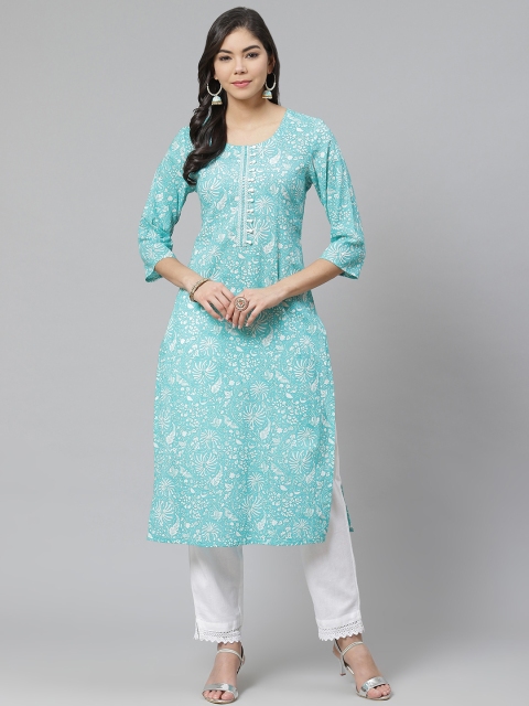 

PIROH Women Green & White Printed Kurta with Trousers