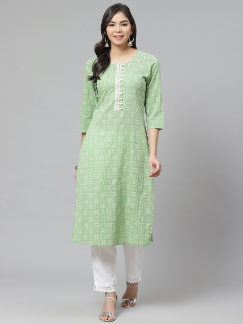 

PIROH Women Green & White Printed Kurta with Trousers