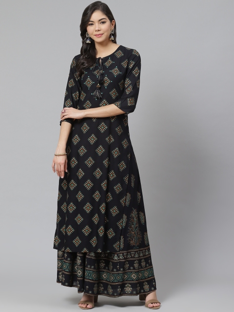

PIROH Women Black & Brown Printed Kurta with Palazzos