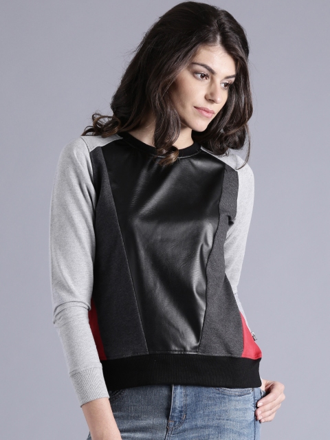 

Kook N Keech Women Grey & Black Colourblocked Pullover Sweatshirt