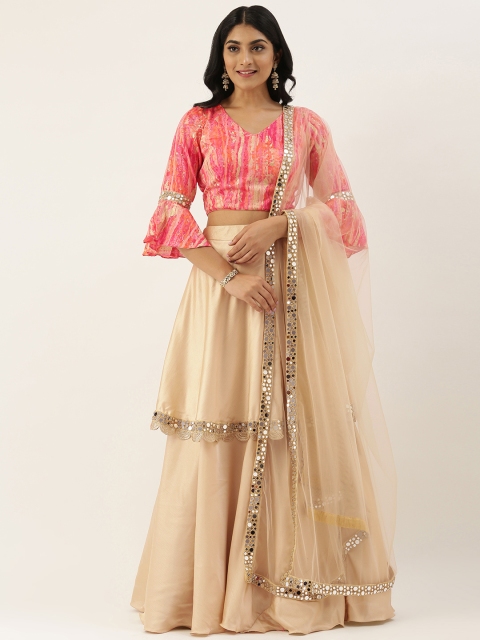 

EthnoVogue Pink & Beige Solid Made to Measure Lehenga & Blouse with Dupatta