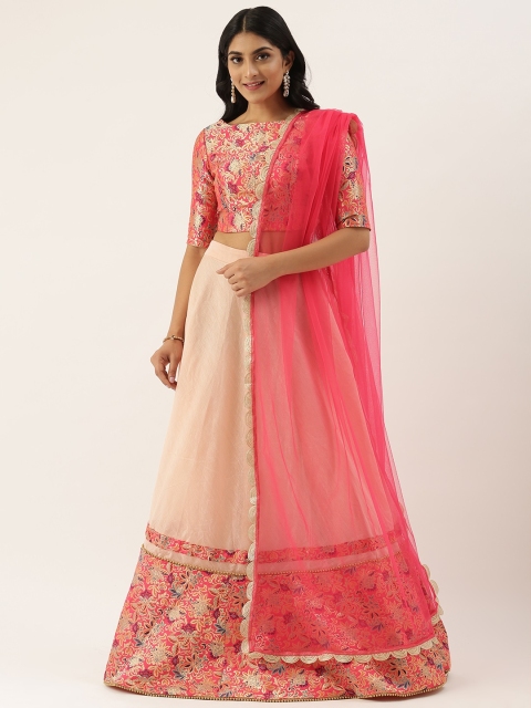 

EthnoVogue Pink & Pecah Woven Design Made to Measure Lehenga & Blouse with Dupatta