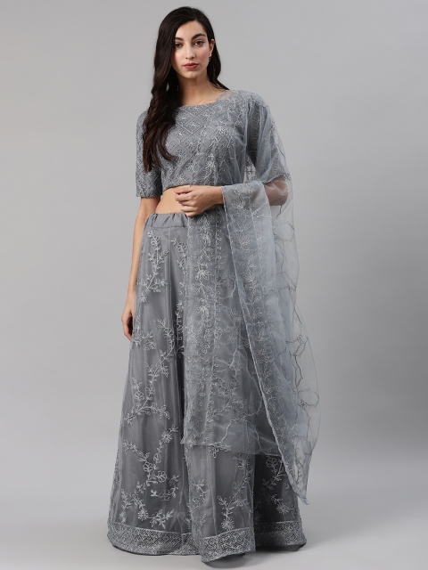 

SHUBHKALA Grey Sequinned Semi-Stitched Lehenga & Unstitched Blouse with Dupatta
