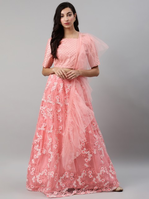 

SHUBHKALA Pink Sequinned Semi-Stitched Lehenga & Blouse with Dupatta