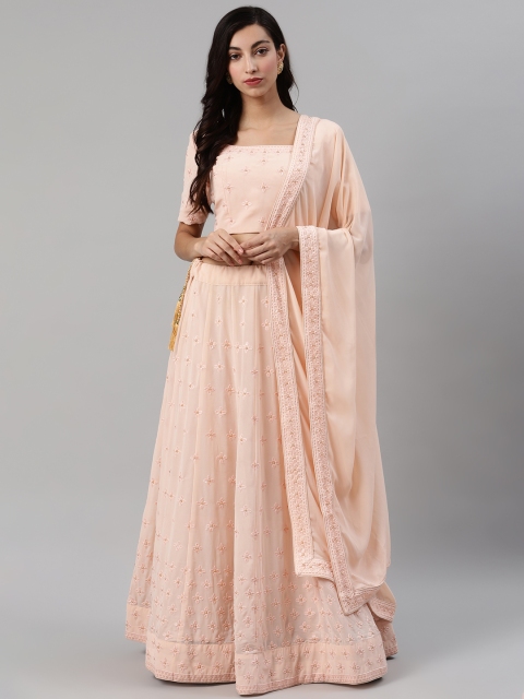 

SHUBHKALA Peach-Coloured Semi-Stitched Lehenga & Unstitched Blouse with Dupatta