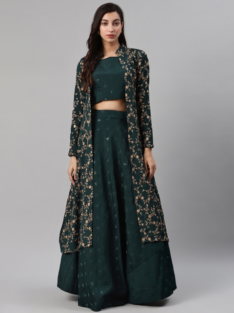 

SHUBHKALA Green Semi-Stitched Lehenga & Unstitched Blouse with Dupatta & Jacket