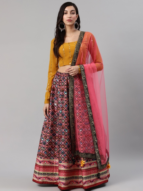 

SHUBHKALA Black & Mustard Yellow Embellished Semi-Stitched Lehenga Choli with Dupatta