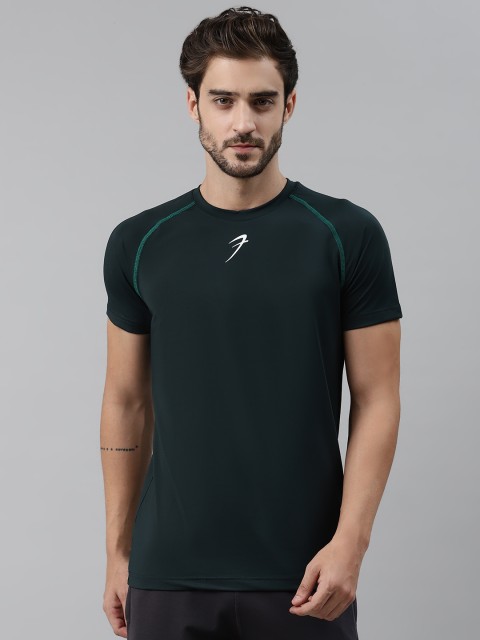 

FUAARK Men Dark Green Slim Fit Solid Round Neck Training T-shirt