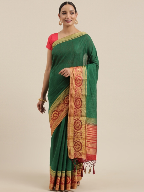 

MIMOSA Green Solid Kanjeevaram Saree