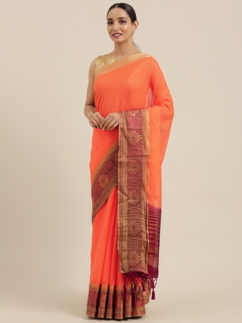 

MIMOSA Orange Solid Kanjeevaram Saree