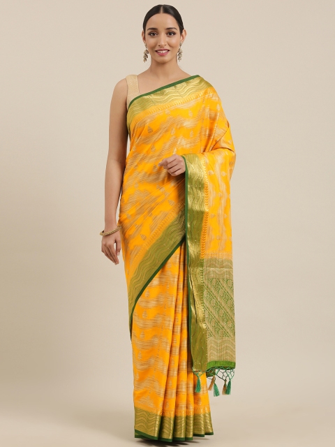 

MIMOSA Yellow & Green Art Silk Woven Design Kanjeevaram Saree