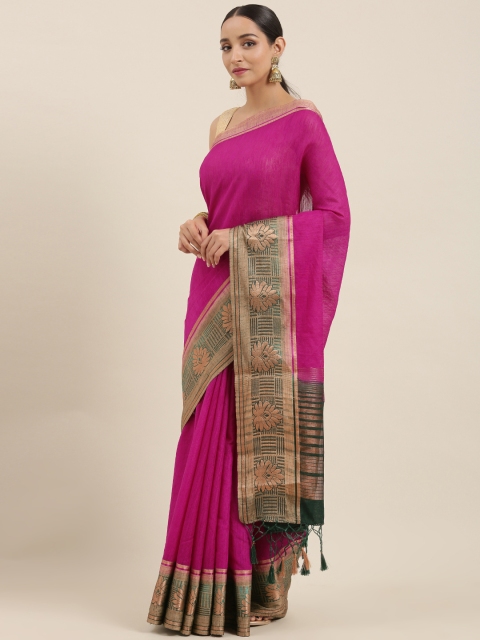 

MIMOSA Pink Linen Blend Solid Kanjeevaram Saree