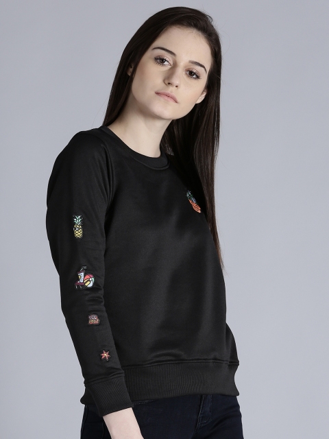 

Kook N Keech Women Black Self-design Pullover Sweatshirt