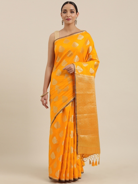 

MIMOSA Orange & Golden Art Silk Woven Design Kanjeevaram Saree