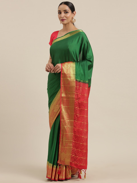 

MIMOSA Green Solid Mysore Silk Saree