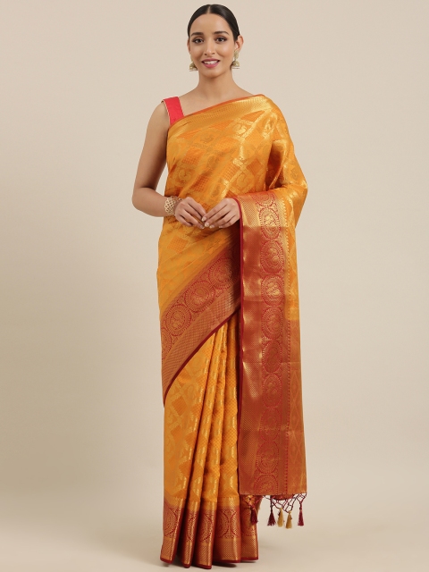 

MIMOSA Mustard & Red Art Silk Woven Design Kanjeevaram Saree