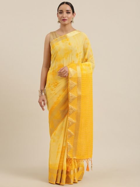 

MIMOSA Yellow Poly Chiffon Dyed Mysore Silk Saree