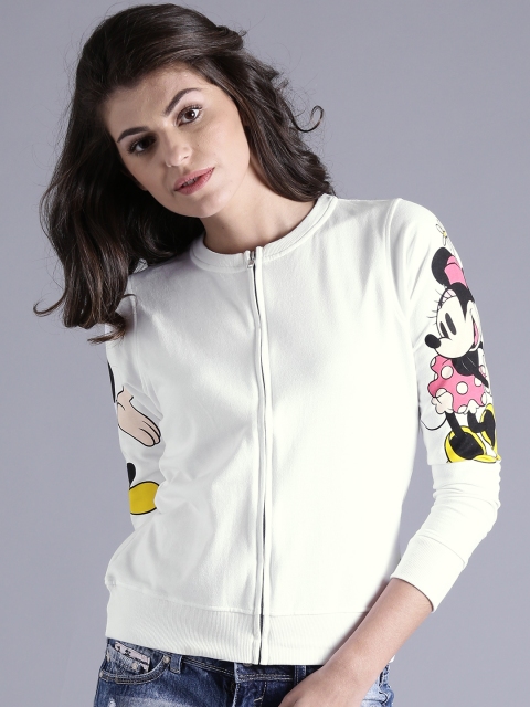 

Kook N Keech Disney Women White Solid Front-Open Sweatshirt