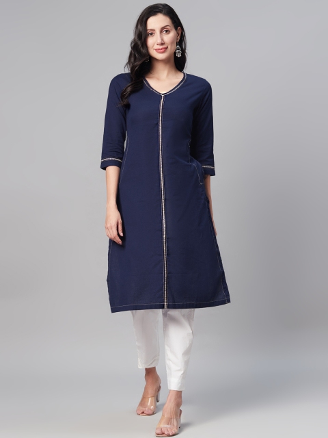 

Biba Women Navy Blue Thread Work Indigo Kurta
