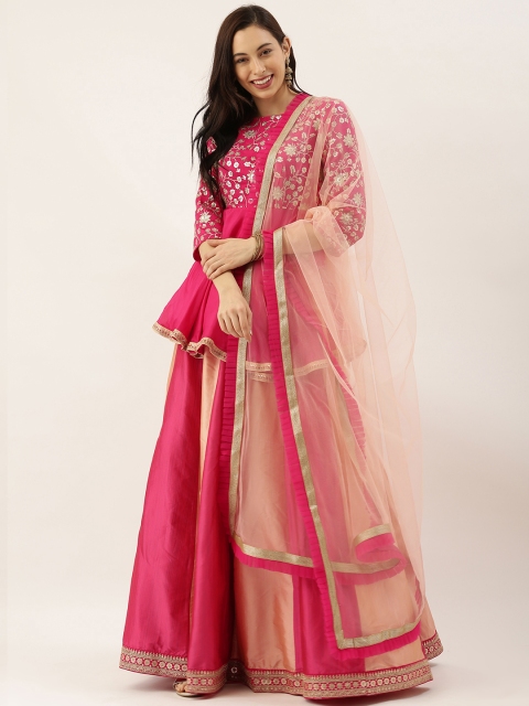 

EthnoVogue Pink Made to Measure Panelled Design Lehenga & Sequined Blouse with Dupatta
