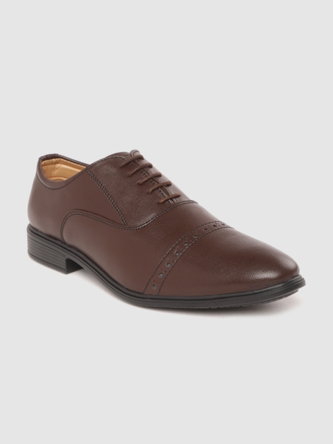 

BUWCH Men Coffee Brown Solid Lightweight Formal Oxfords with Perforated Detail