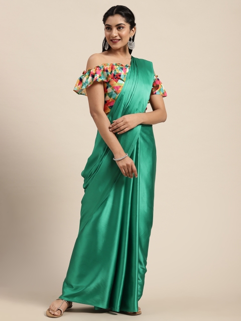 

Tikhi Imli Green Solid Poly Crepe Saree