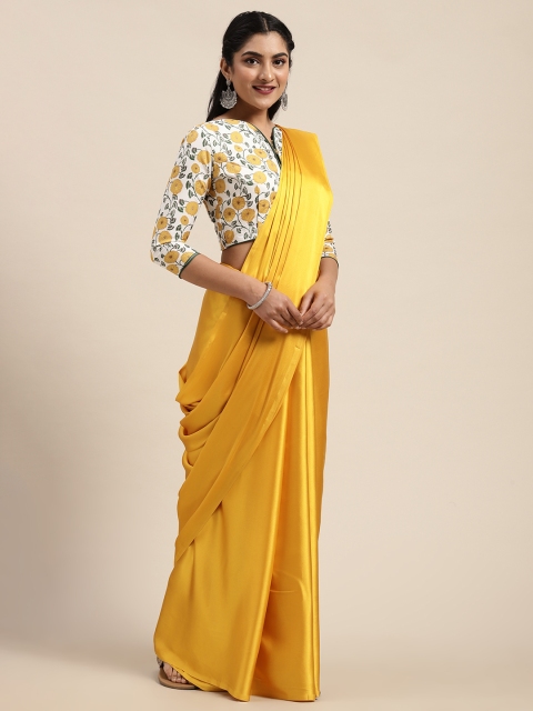 

Tikhi Imli Yellow Solid Poly Crepe Saree