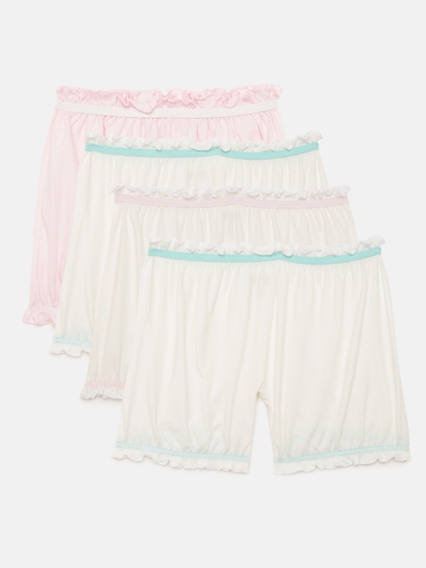 

Metro Kids Company Girls Solid Pack of 4 Puff Pants, Off white