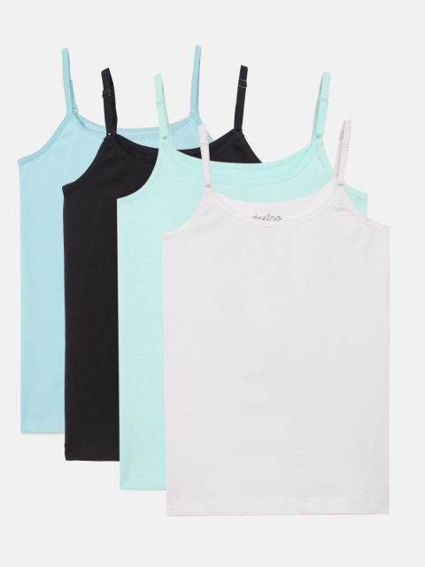 

METRO KIDS COMPANY Girls Pack Of 4 Solid Pure Cotton Camisoles, White