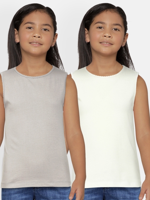 

METRO KIDS COMPANY Girls Pack Of 2 Pure Cotton Tank Tops, White