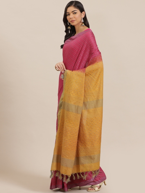 

swatika Pink & Golden Woven Design Bhagalpuri Handloom Saree