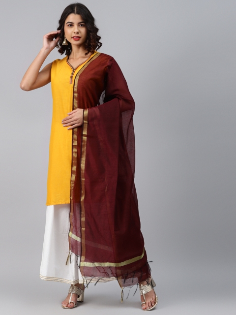 

swatika Burgundy Solid Bhagalpuri Handloom Dupatta