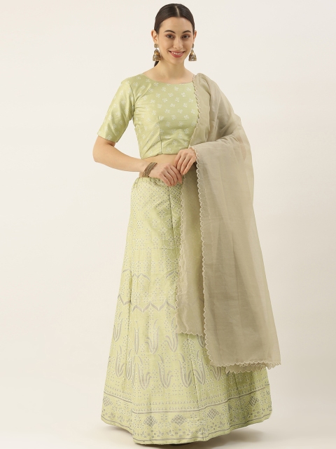 

LOOKNBOOK ART Olive Green Unstitched Lehenga & Blouse with Dupatta