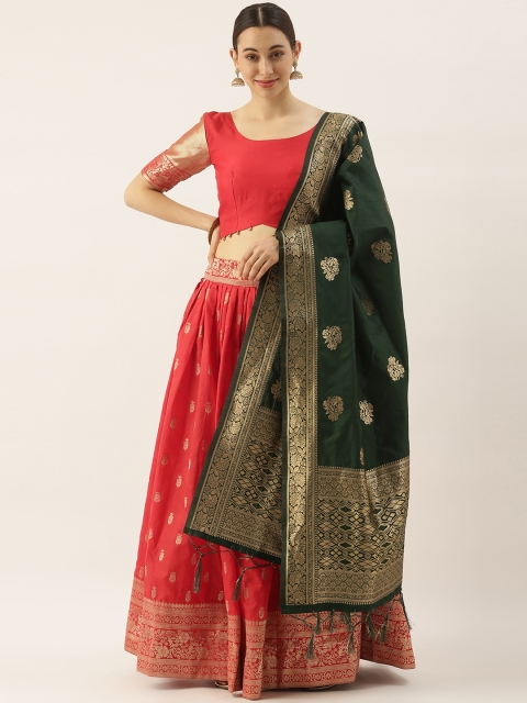 

LOOKNBOOK ART Red & Gold-Toned Unstitched Lehenga & Blouse With Dupatta