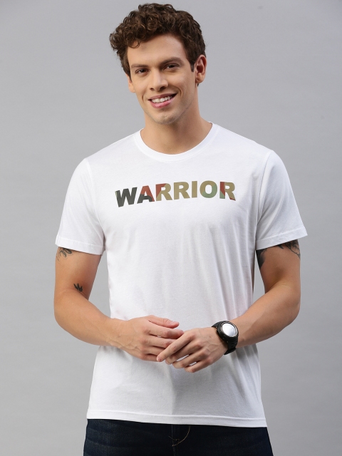 

HERENOW Men White Printed Round Neck Pure Cotton T-shirt