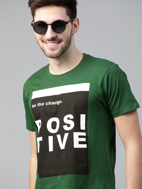 

HERENOW Men Green Typography Printed Pure Cotton T-shirt