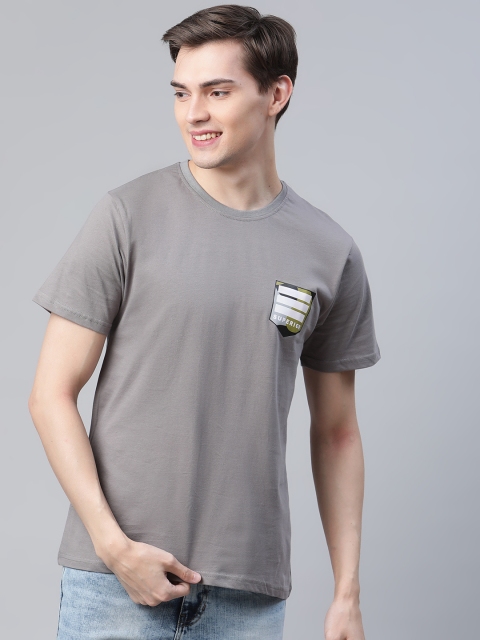 

HERENOW Men Grey Cotton Solid Round Neck Pure Cotton T-shirt