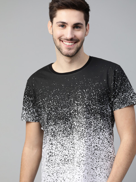 

HERENOW Men Black White Printed Pure Cotton T-shirt
