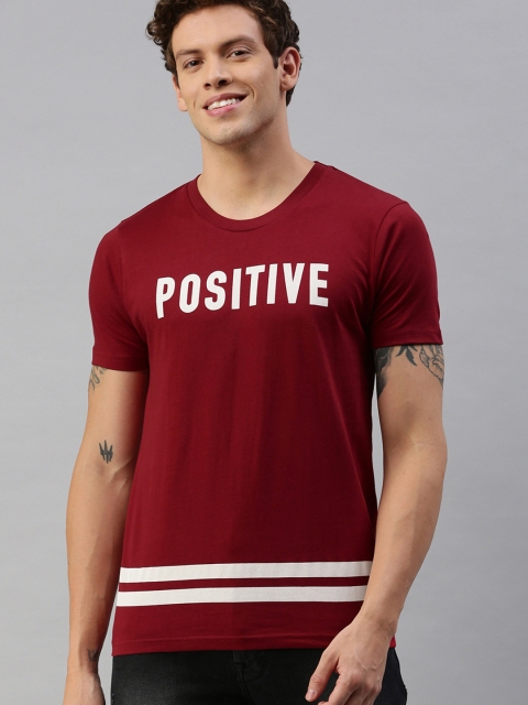 

HERE&NOW Men Maroon Printed Round Neck T-shirt