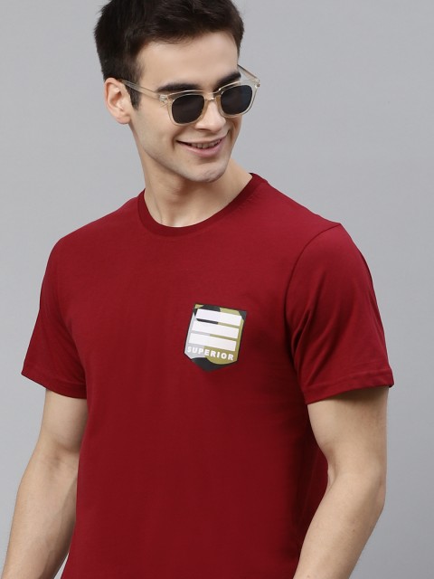 

HERENOW Men Maroon Cotton Solid Round Neck Pure Cotton T-shirt