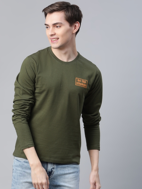 

HERENOW Men Olive Green Cotton Solid Round Neck Pure Cotton T-shirt